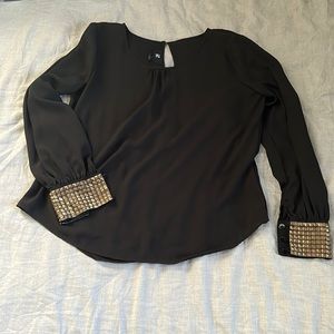 IZ BYER black dress shirt gold cuffs, long sleeve, size small